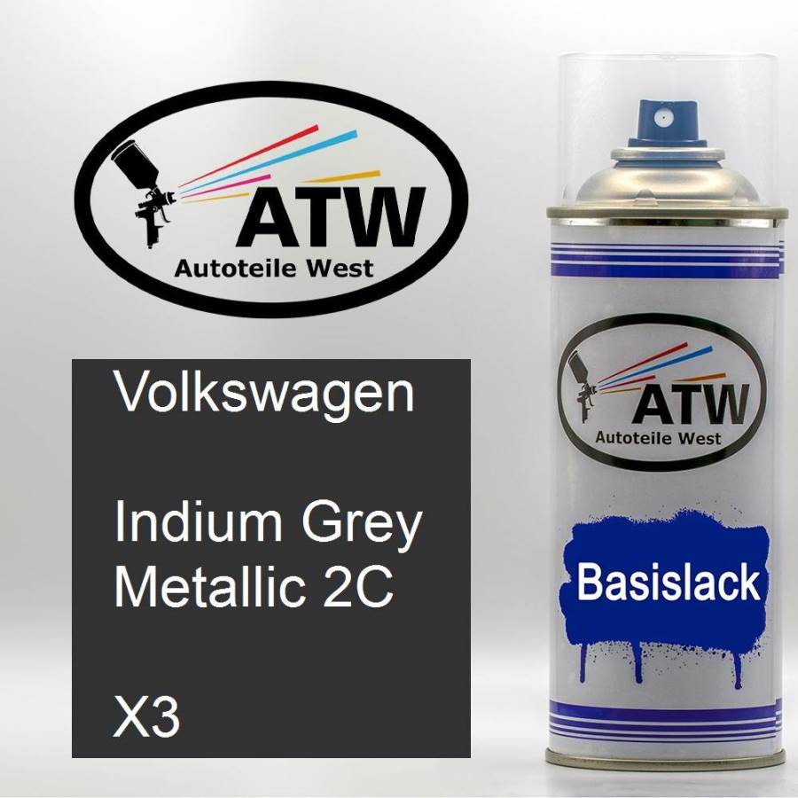 Volkswagen, Indium Grey Metallic 2C, X3: 400ml Sprühdose, von ATW Autoteile West.